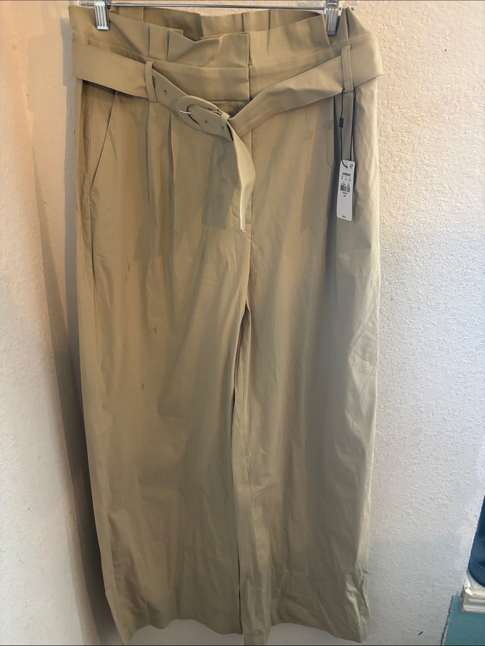 Express Women's High-Waist Belted Wide-Leg Trousers — Tan
